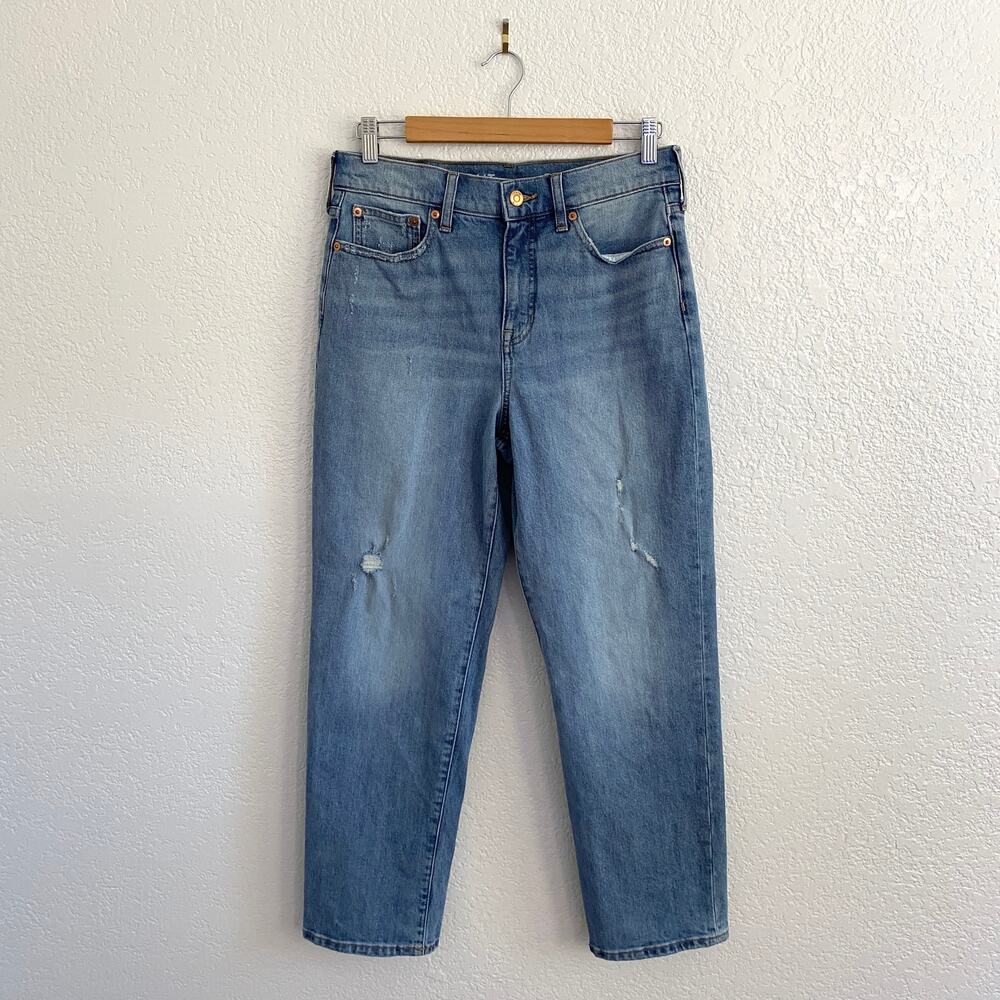 J.Crew Classic Straight Jeans High Rise Organic Cotton Distressed Blue Denim 27‎